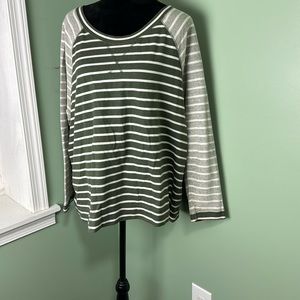 Silverwear green and cream striped top 2x